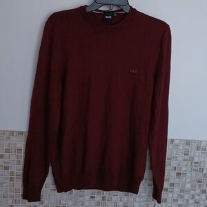 BOSS Men's Burgundy Wool Crewneck Sweater Sweater